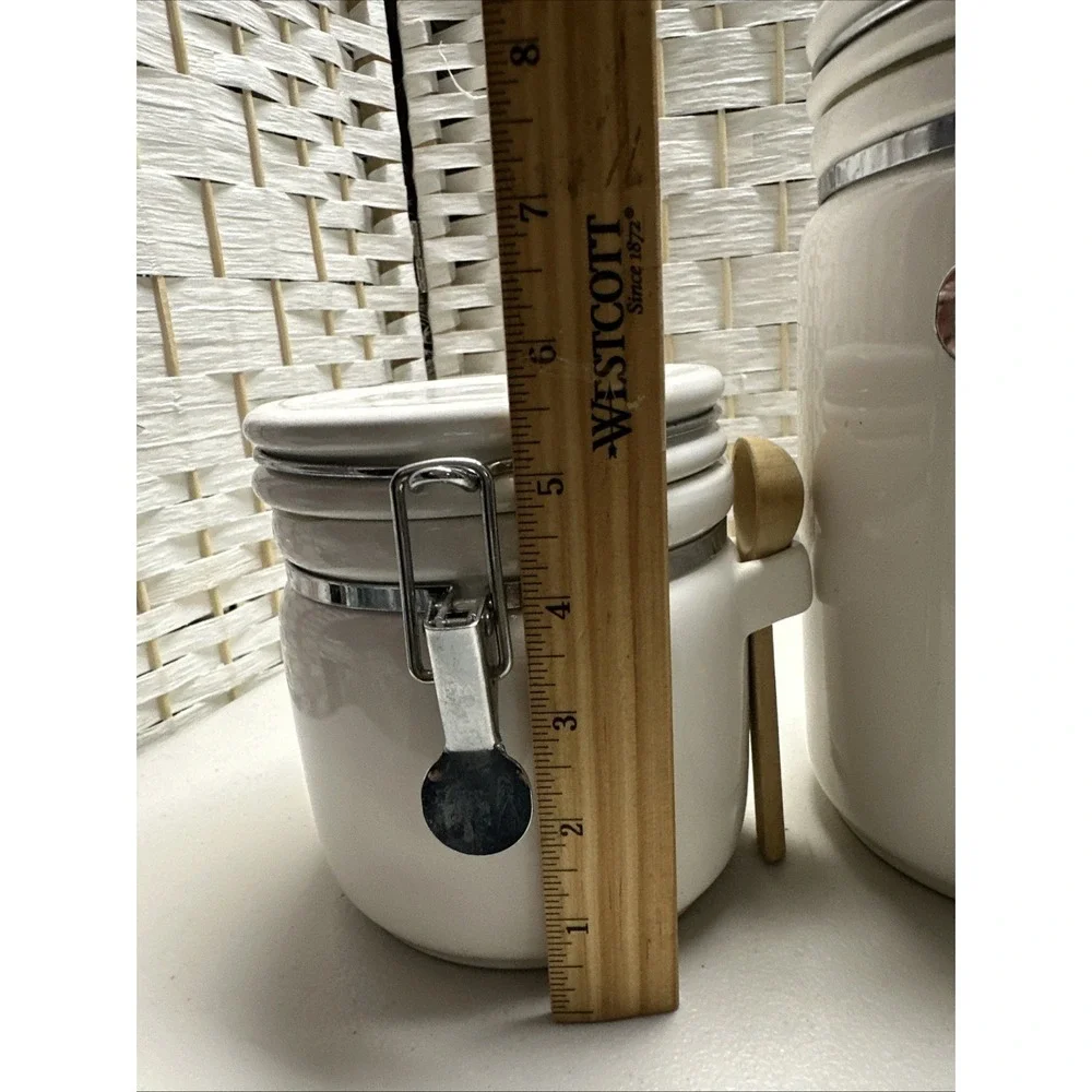 China 3 piece Canister Set W/ Wooden Spoons White Locking Lids